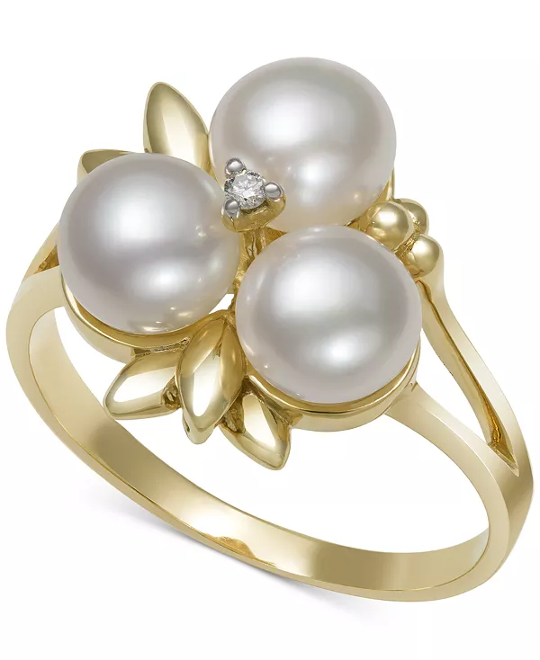 

Кольцо с цветочным узором из культивированного пресноводного жемчуга (6-7 мм) и бриллиантами в 14-каратном золоте Belle De Mer, gold