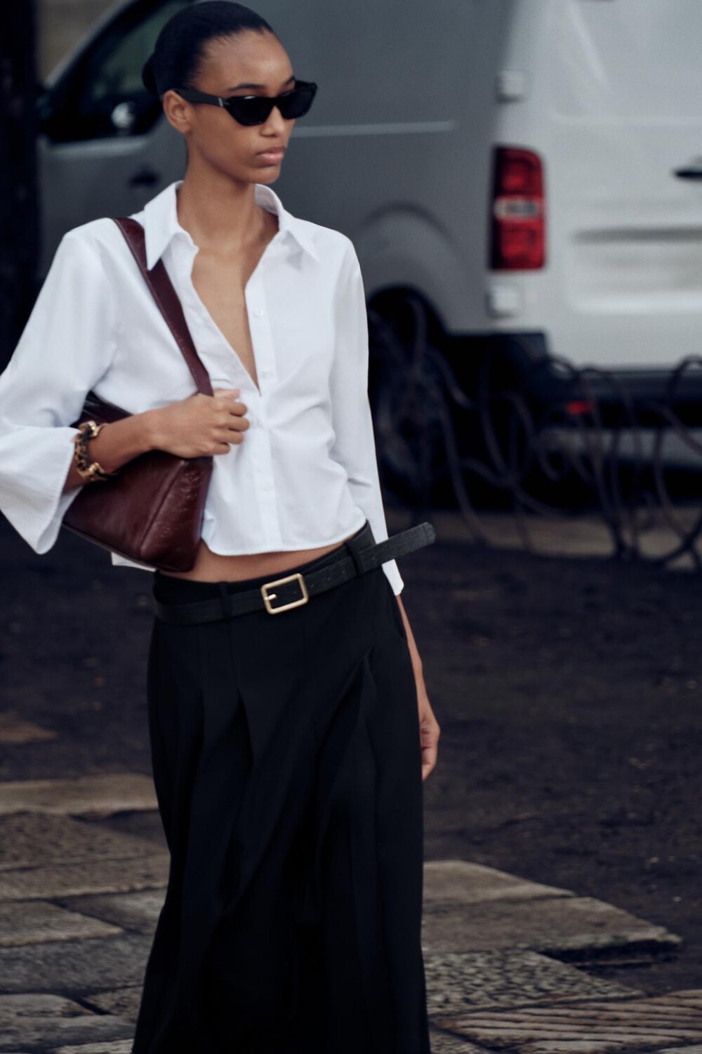 

Укороченная рубашка с рукавом три четверти ZARA, белый