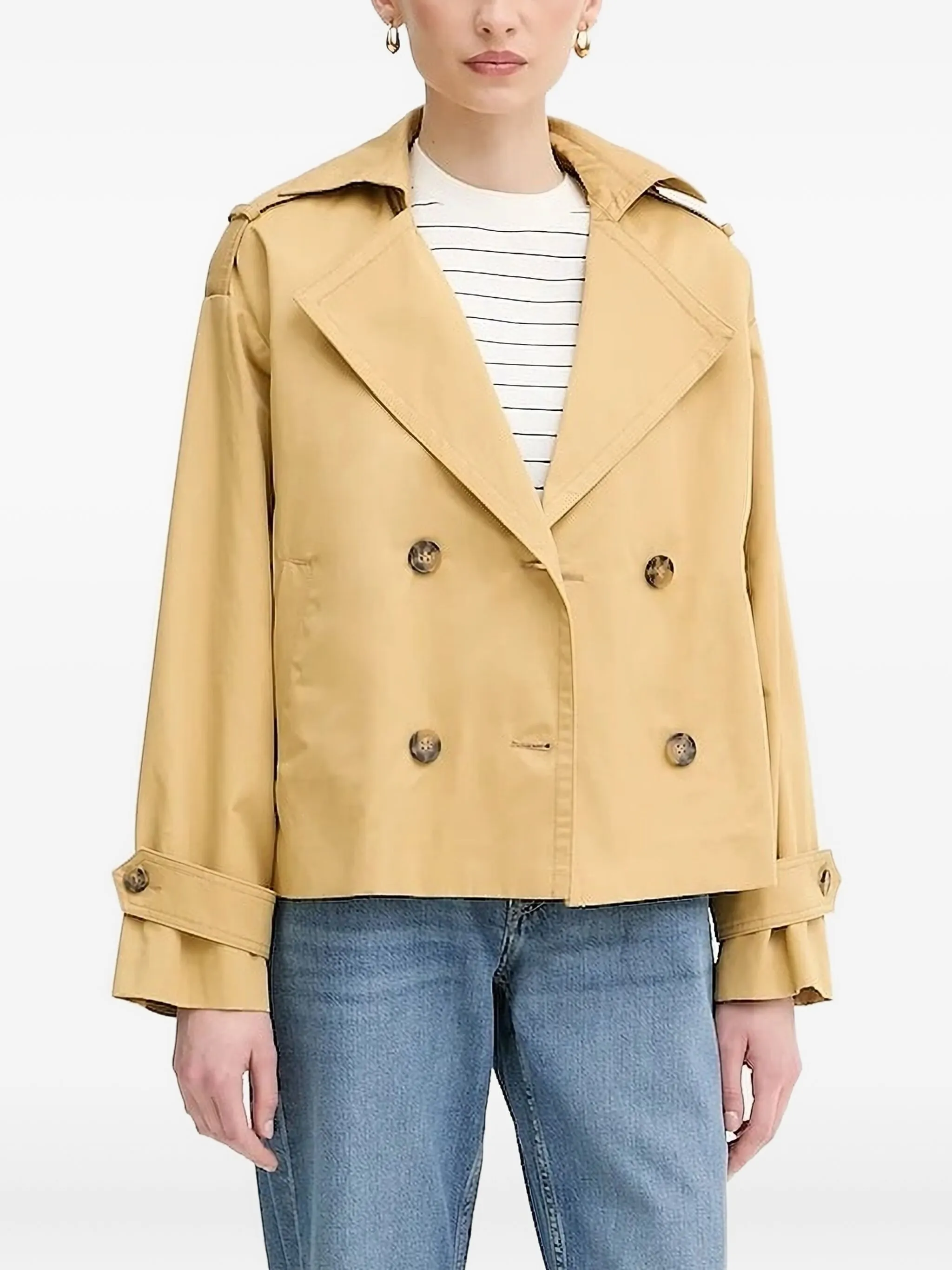 

Короткий двубортный тренч Sisley, желтый