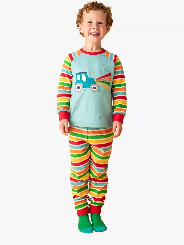 Детская пижама Jamie с аппликацией в виде трактора, разноцветная Frugi — фото 2