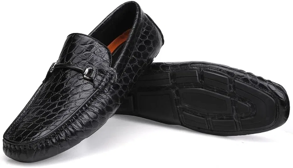 Лоферы кожаные с рисунком крокодила, Men's, Black