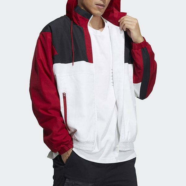 Куртка adidas Zipper Stand Collar hooded Long Sleeves Logo Jacket White Red Colorblock, белый — фото 4