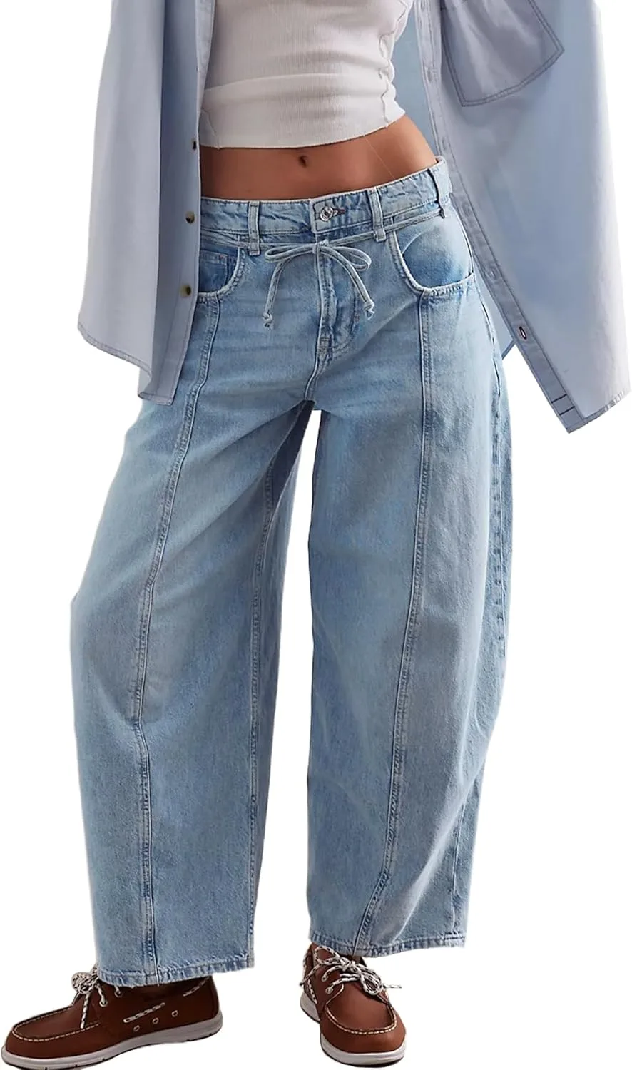 

Женские джинсы LifeShe Wide Leg Mid Rise Baggy Boyfriend Barrel с кулиской