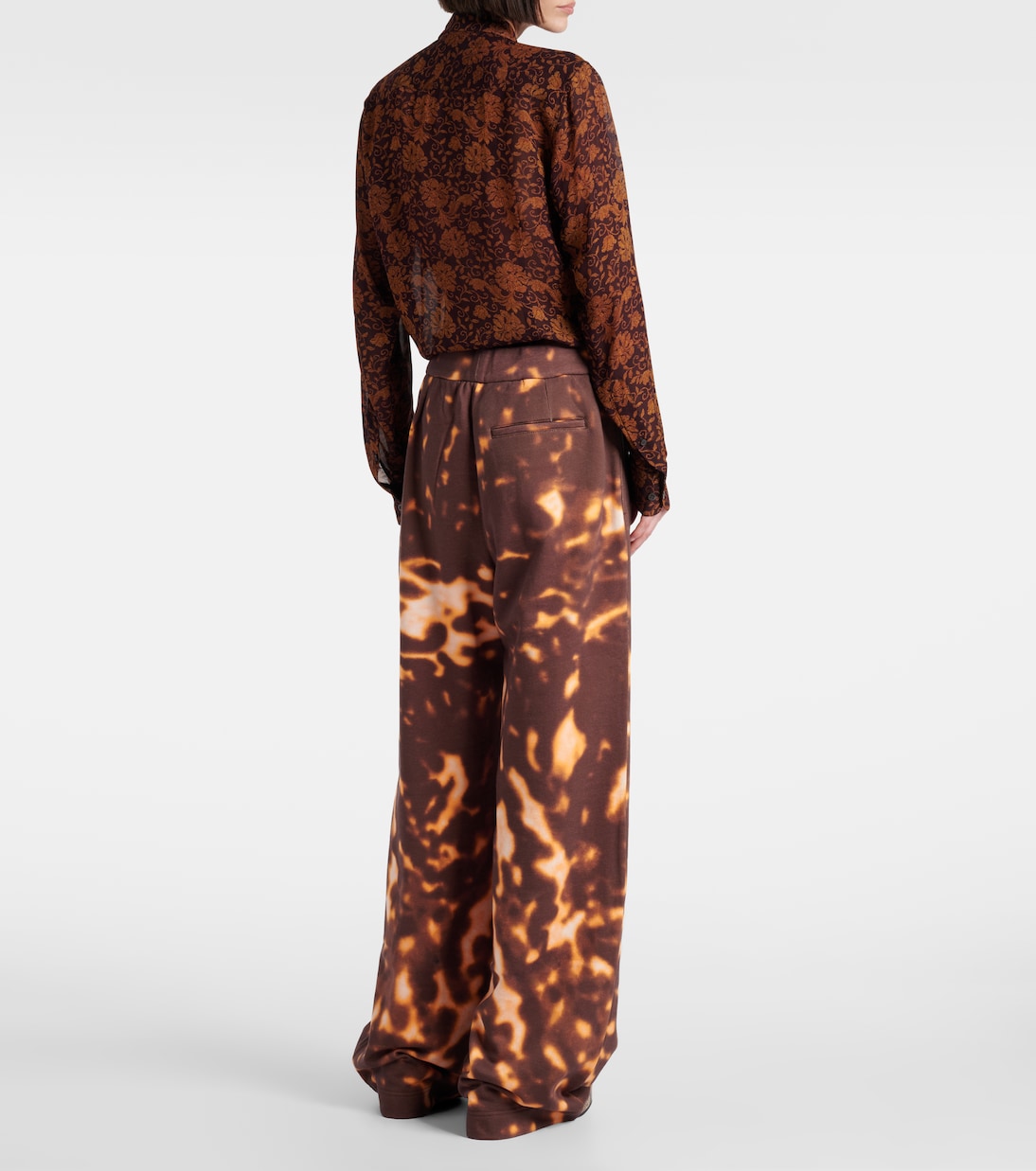Широкие брюки из принтованного хлопка Dries Van Noten, Amber — фото 3