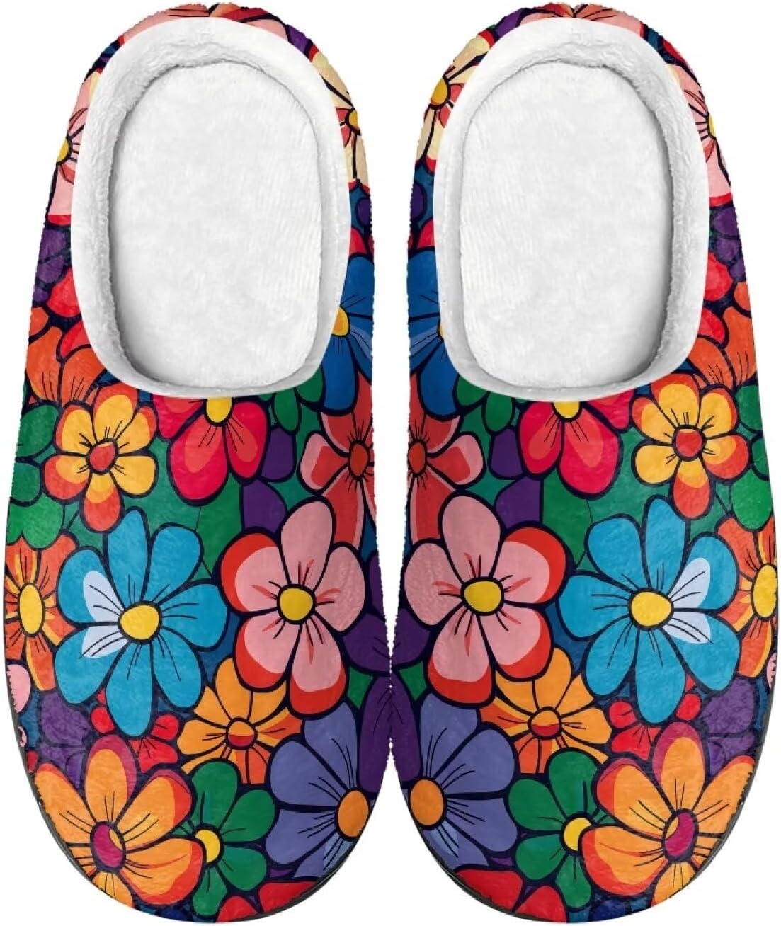 

Мужские и женские нескользящие тапочки, теплые мягкие уютные тапочки из фланели, домашняя обувь для спальни и улицы, размеры 2-12 Zcfygdx, Colorful Hippie Flower Print