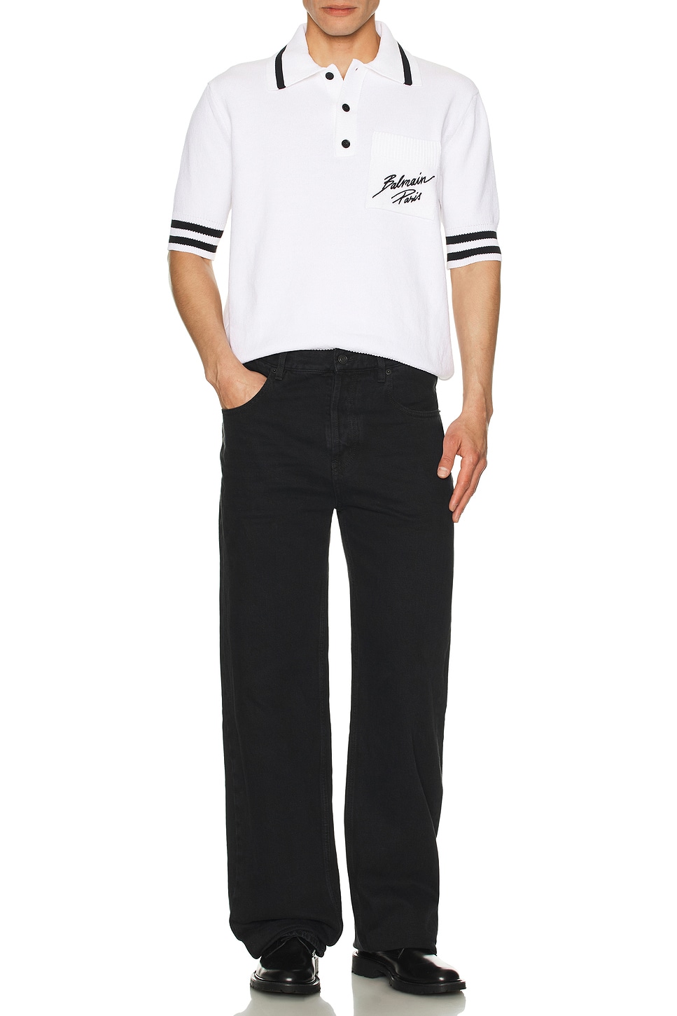 

Paris Logo Cotton Knit Поло Balmain, White & Black