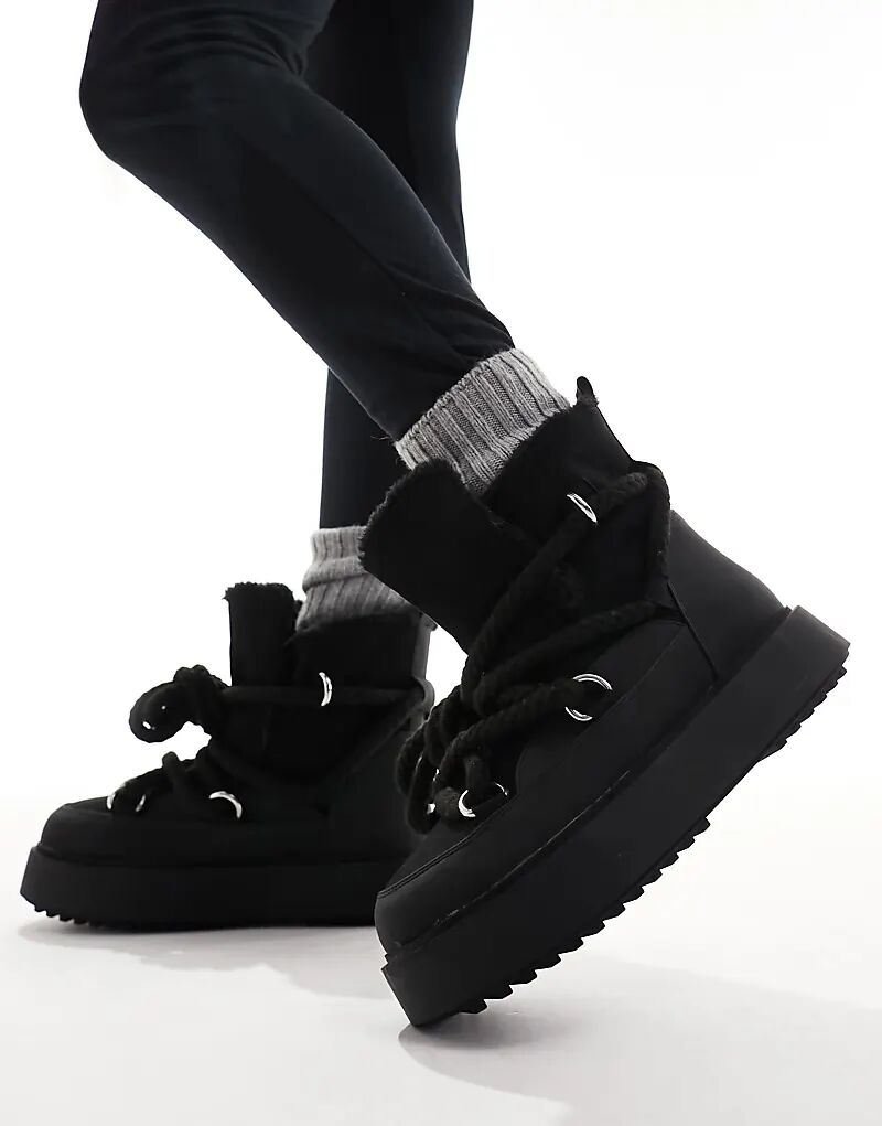 Женские зимние ботинки ASOS DESIGN Alpine из овчины со шнуровкой, черный