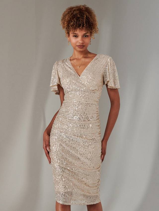 

Платье с рюшами и блестками Jolie Moi, цвет Beige Silver