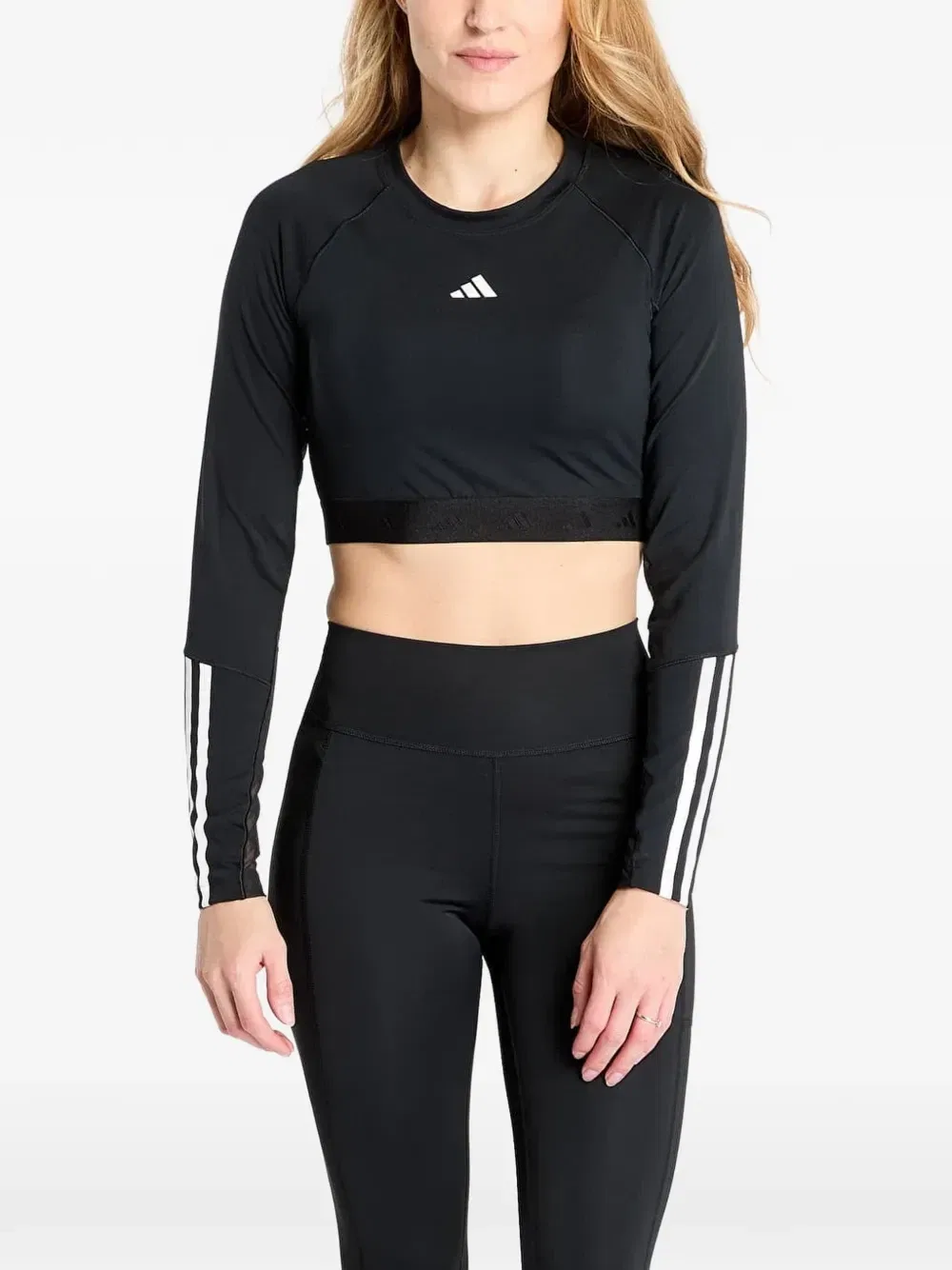 Укороченный топ Hyperglam с длинными рукавами adidas, черный