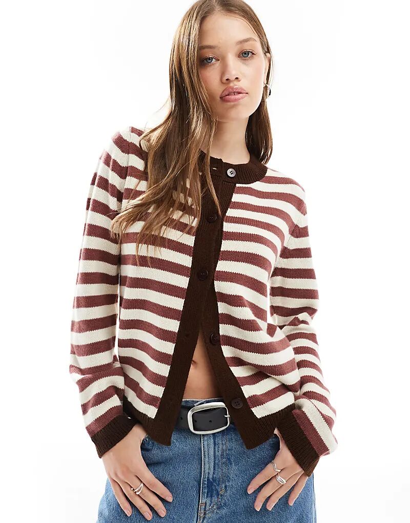 

Вязаный кардиган в размытую ретро-красную полоску ASOS DESIGN