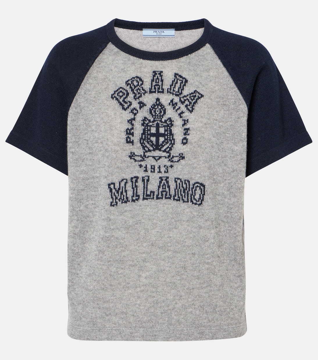 

Кашемировая футболка с логотипом Prada, Grigio + Blu