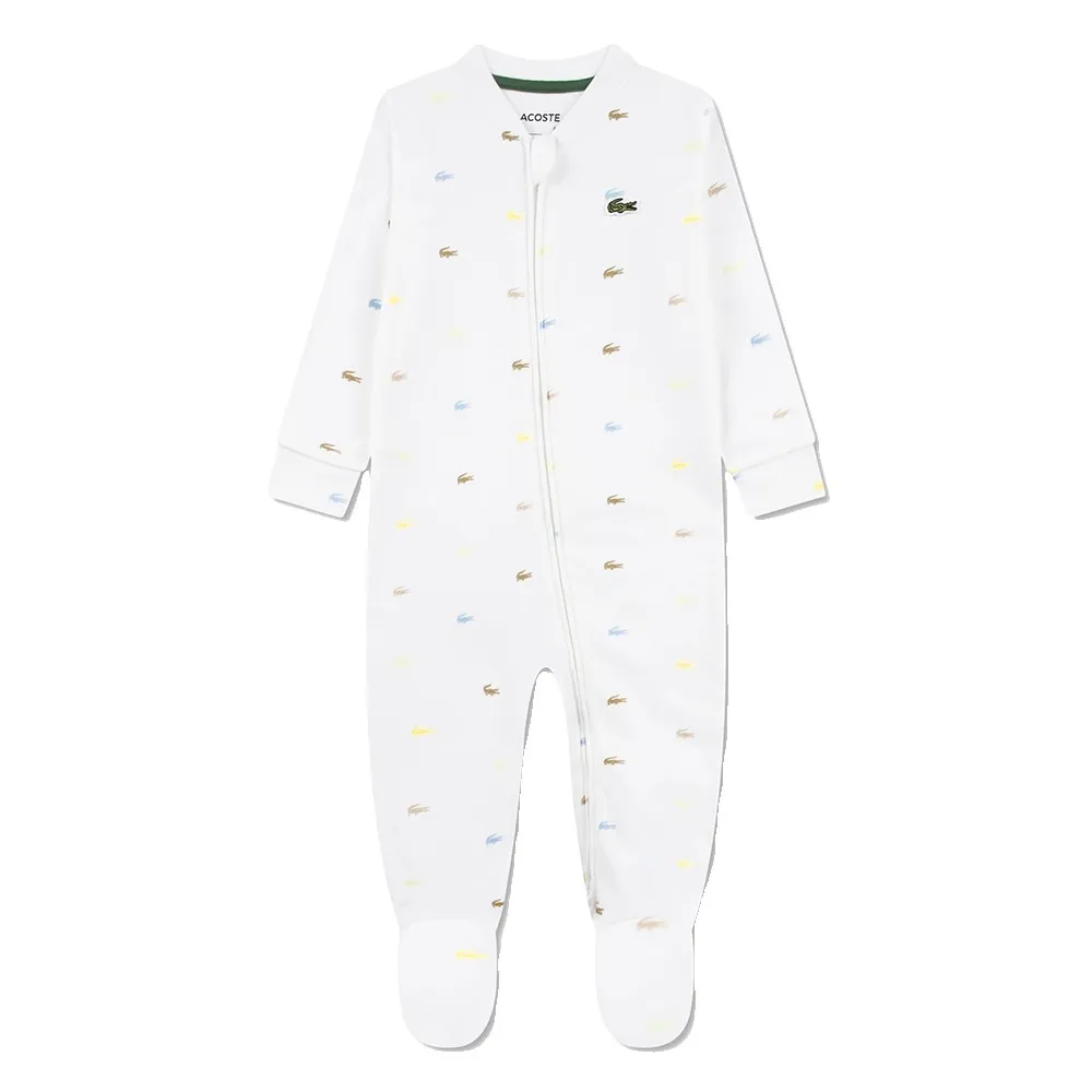 Детский комбинезон Lacoste с закрытыми ступнями и крокодиловым принтом Lacoste kids, белый