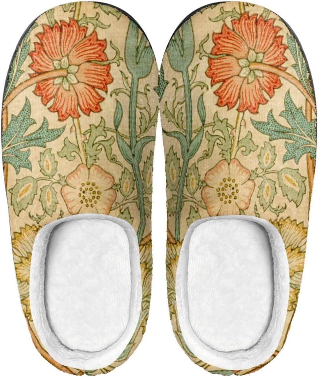 

Мужские и женские нескользящие тапочки, теплые мягкие уютные тапочки из фланели, домашняя обувь для спальни и улицы, размеры 2-12 Zcfygdx, Vintage Art Floral Print 3
