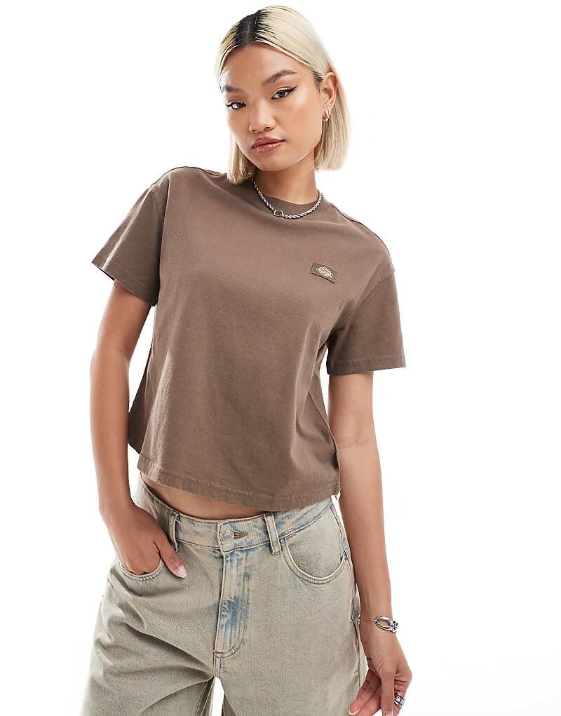 

Коричневая укороченная футболка свободного кроя Dickies Oakport