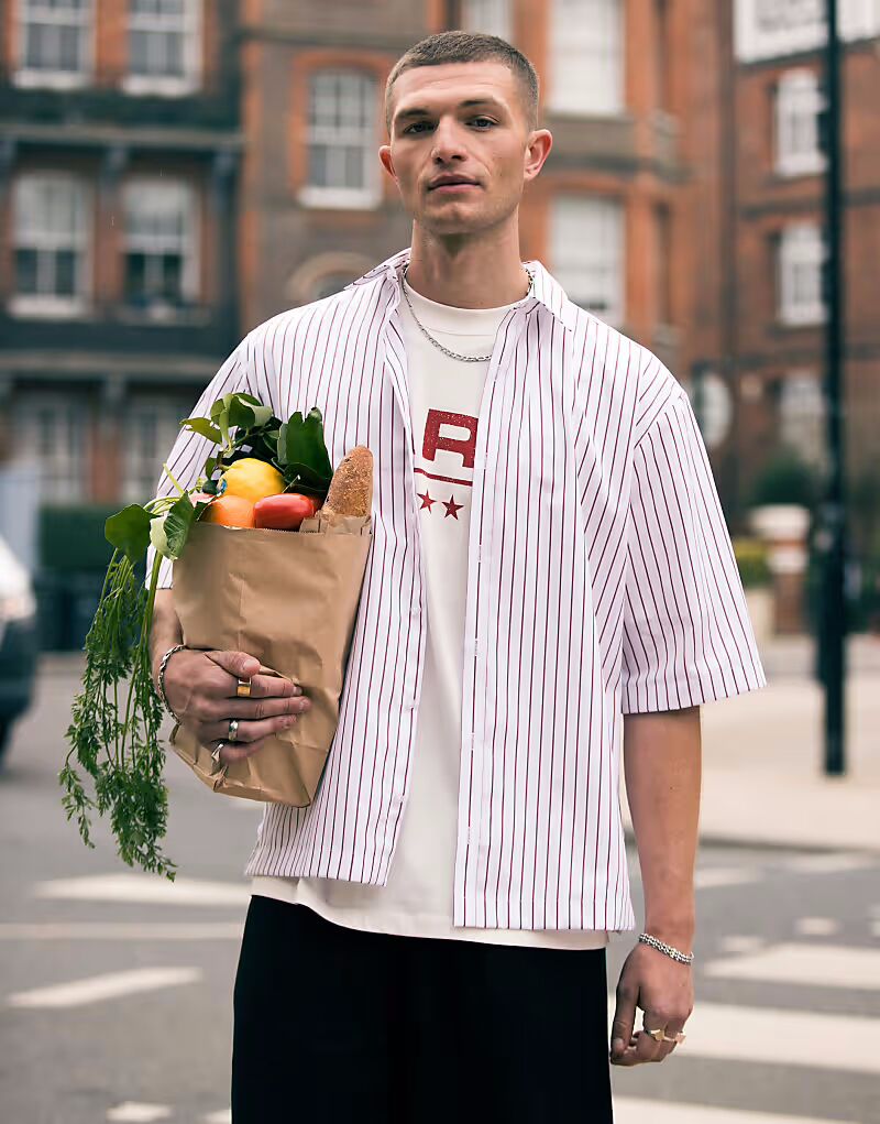 

Рубашка Topman в полоску с короткими рукавами бордового цвета