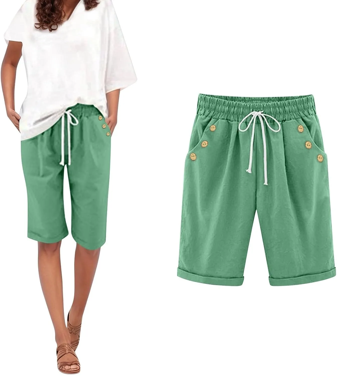 

Женские повседневные шорты с эластичным поясом на шнурке, длина до колена, с карманами