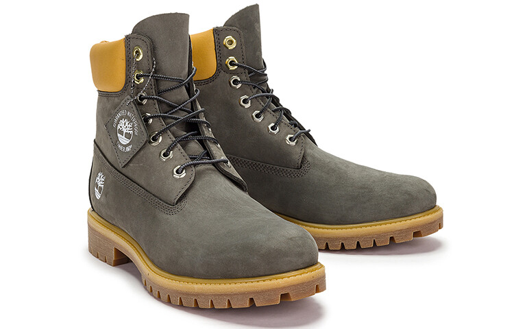 Мужские уличные ботинки Timberland на шнуровке, темно-серый/желтый — фото 4