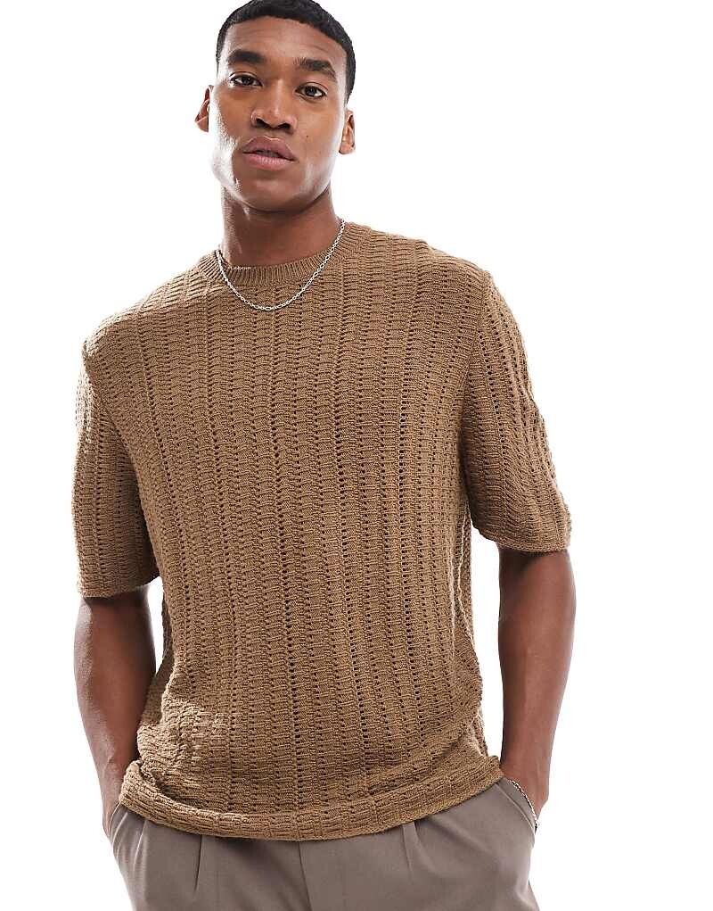 

ASOS DESIGN – коричневая футболка оверсайз с фактурными полосками