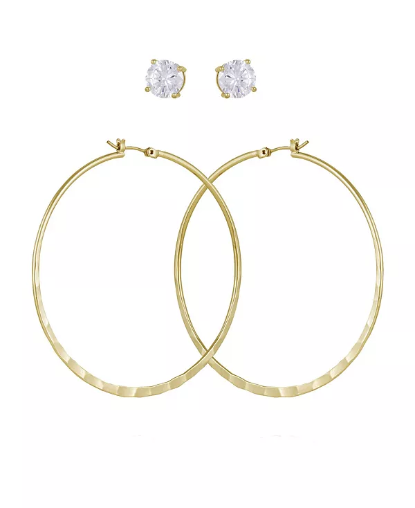 

Комплект из 2 серег-гвоздиков и колец с кристаллами Guess, gold