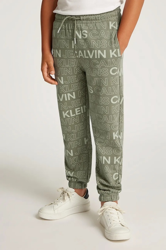 

Детские хлопковые спортивные брюки Calvin Klein Jeans, зеленый