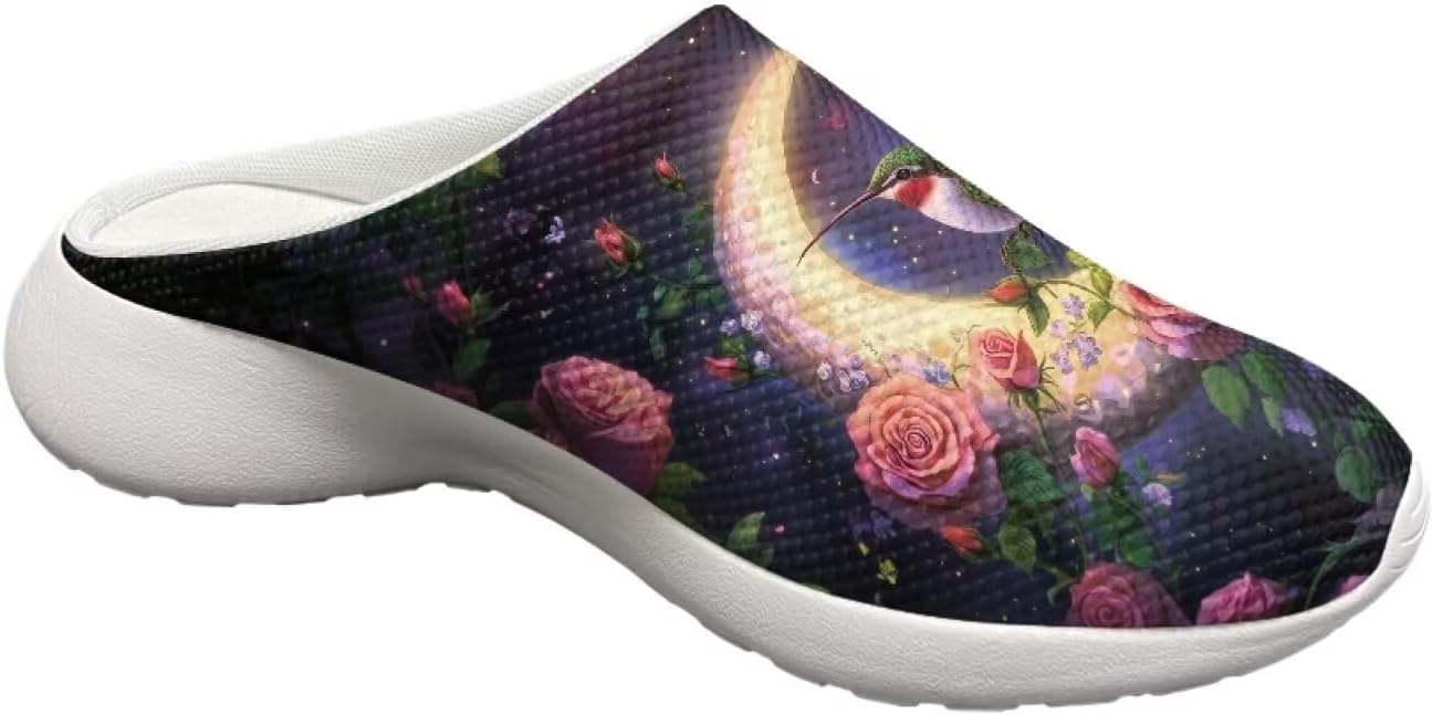 Сабо Forchrinse Cat Rainbow Sky унисекс для сада, удобные тапочки для медсестры, с поддержкой свода стопы, для ходьбы, мужские и женские, Hummingbird Flower Moon — фото 4