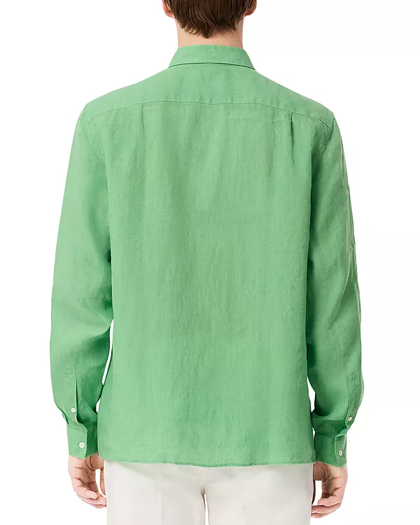 Льняная рубашка прямого кроя на пуговицах Lacoste, зеленый — фото 3