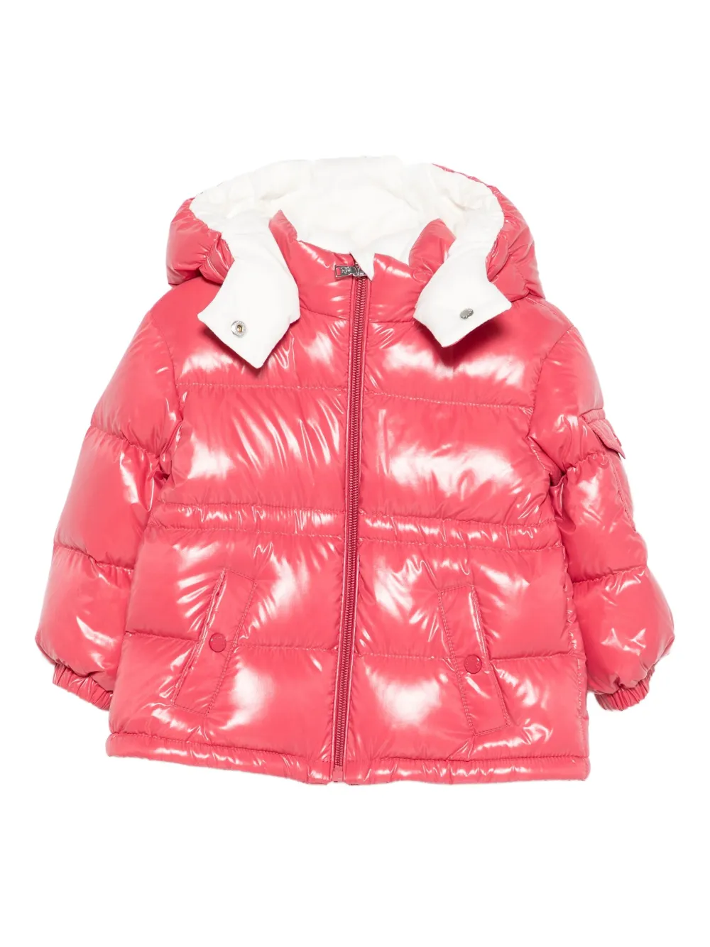 

Блестящая стеганая куртка с капюшоном Moncler Enfant, розовый