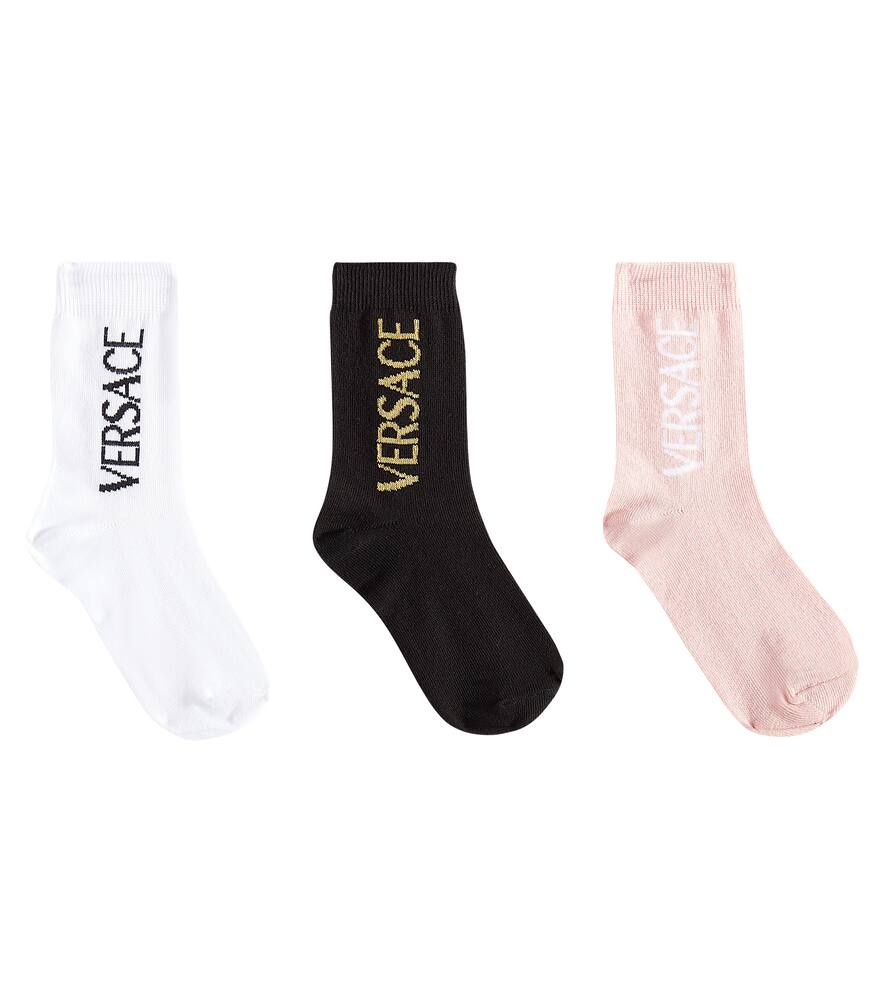 

Набор из 3 носков с логотипом из хлопковой смеси Versace Kids, Nero-Bianco-Dusty Rose