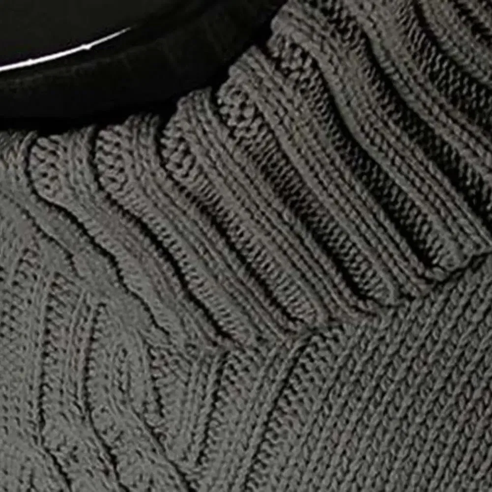 Мужской водолазка Slim Fit теплый и повседневный комфортный классический простой вязаный свитер Generic, черный — фото 2