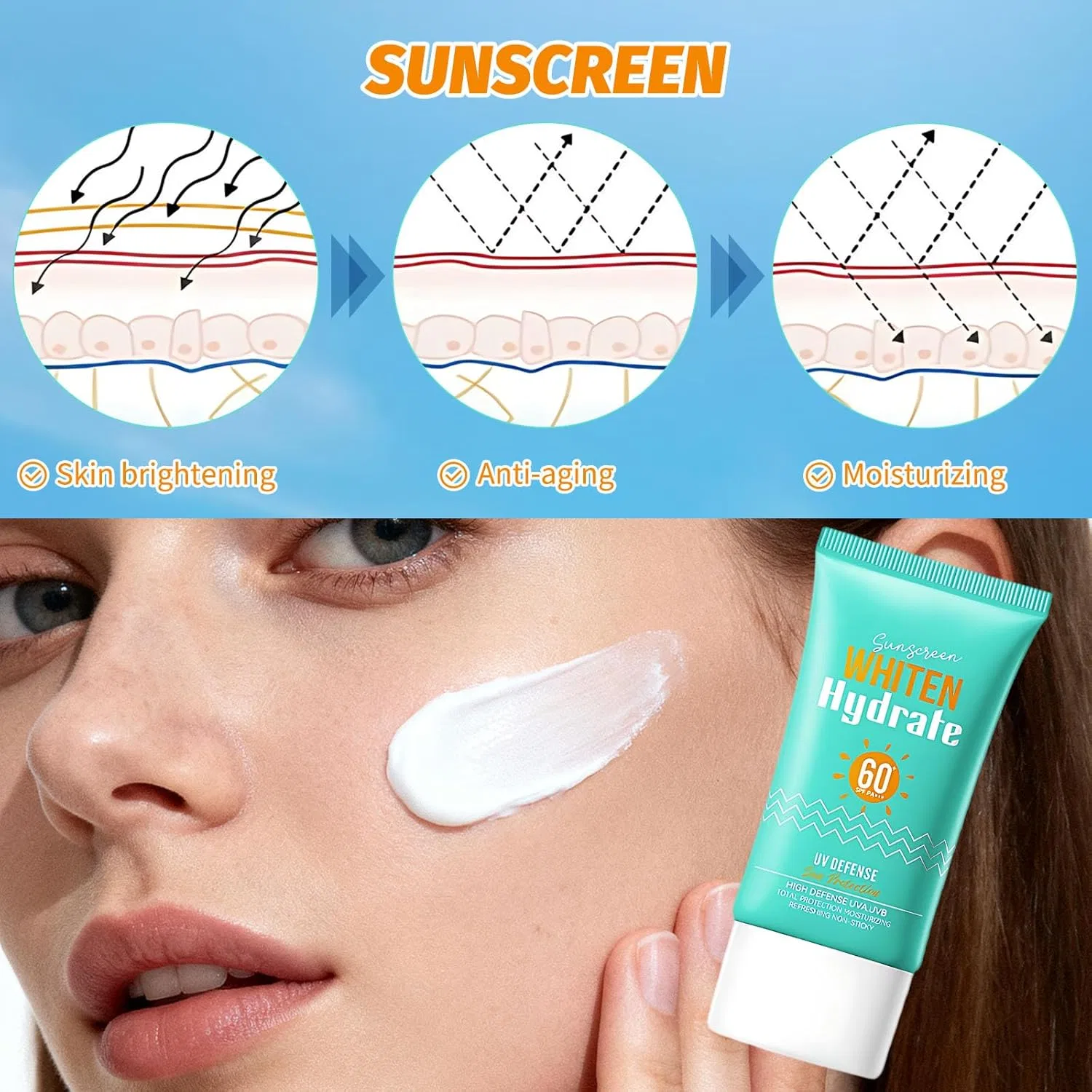 Солнцезащитный крем для лица и тела SPF 60, водостойкий, 2 шт. Toimveok — фото 4