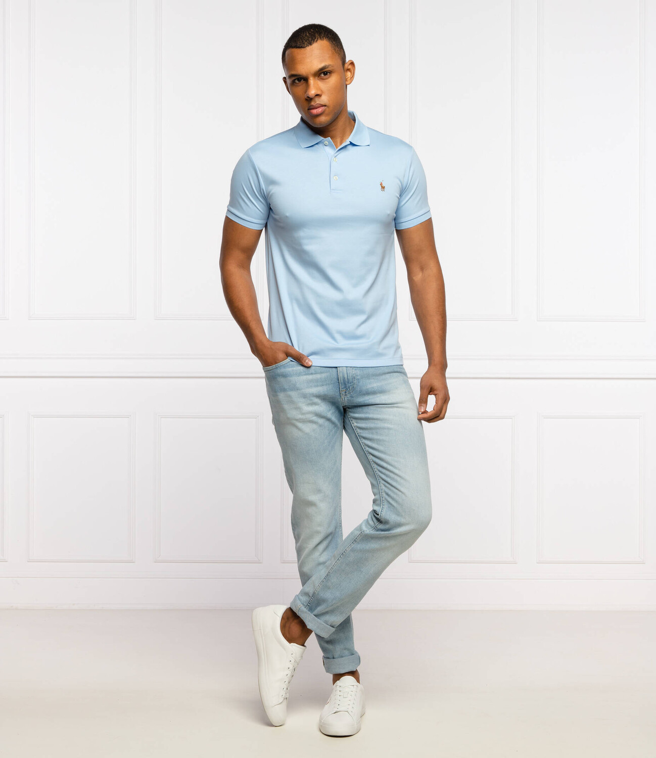 Поло POLO RALPH LAUREN slim fit, небесно-голубой — фото 2