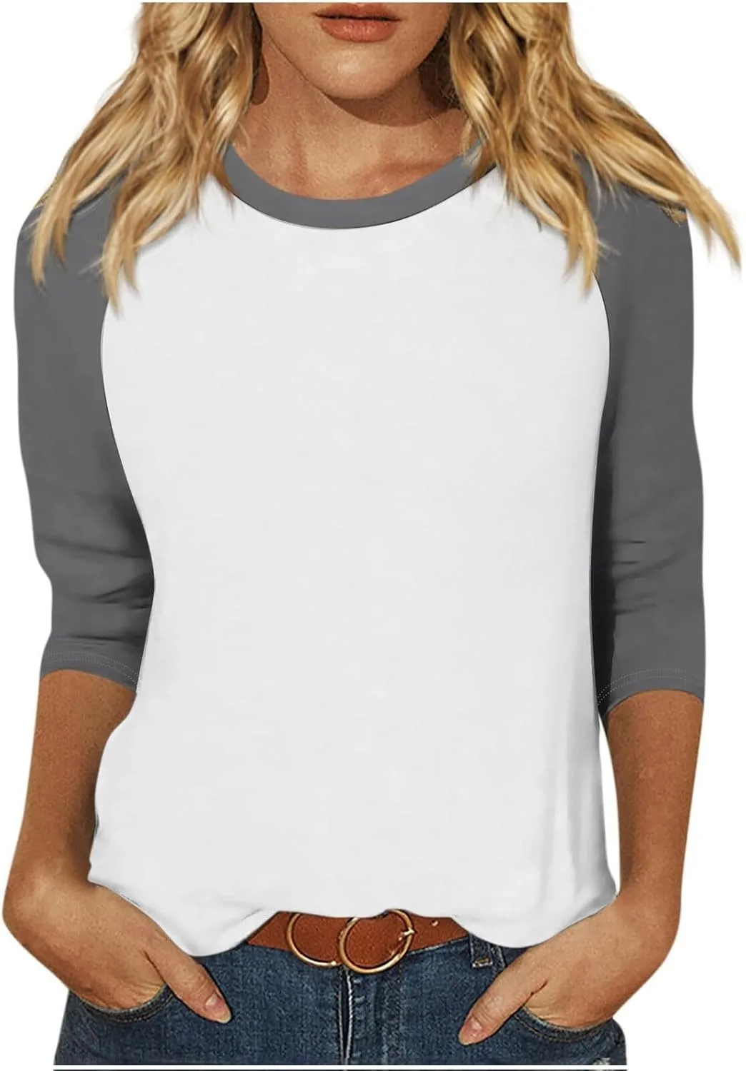 

Женский топ с рукавом 3/4, круглым вырезом и реглан, цветной блок FZYLQY