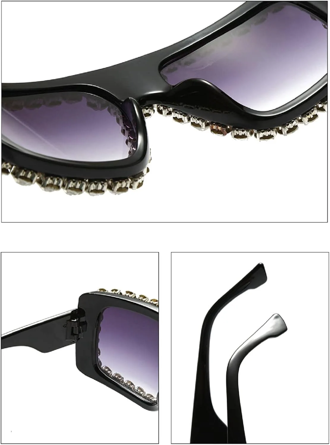 

Большие сверкающие солнцезащитные очки с кристаллами и стразами для женщин, модные квадратные очки для дискотек и вечеринок с плоской верхней частью mincl, Blue