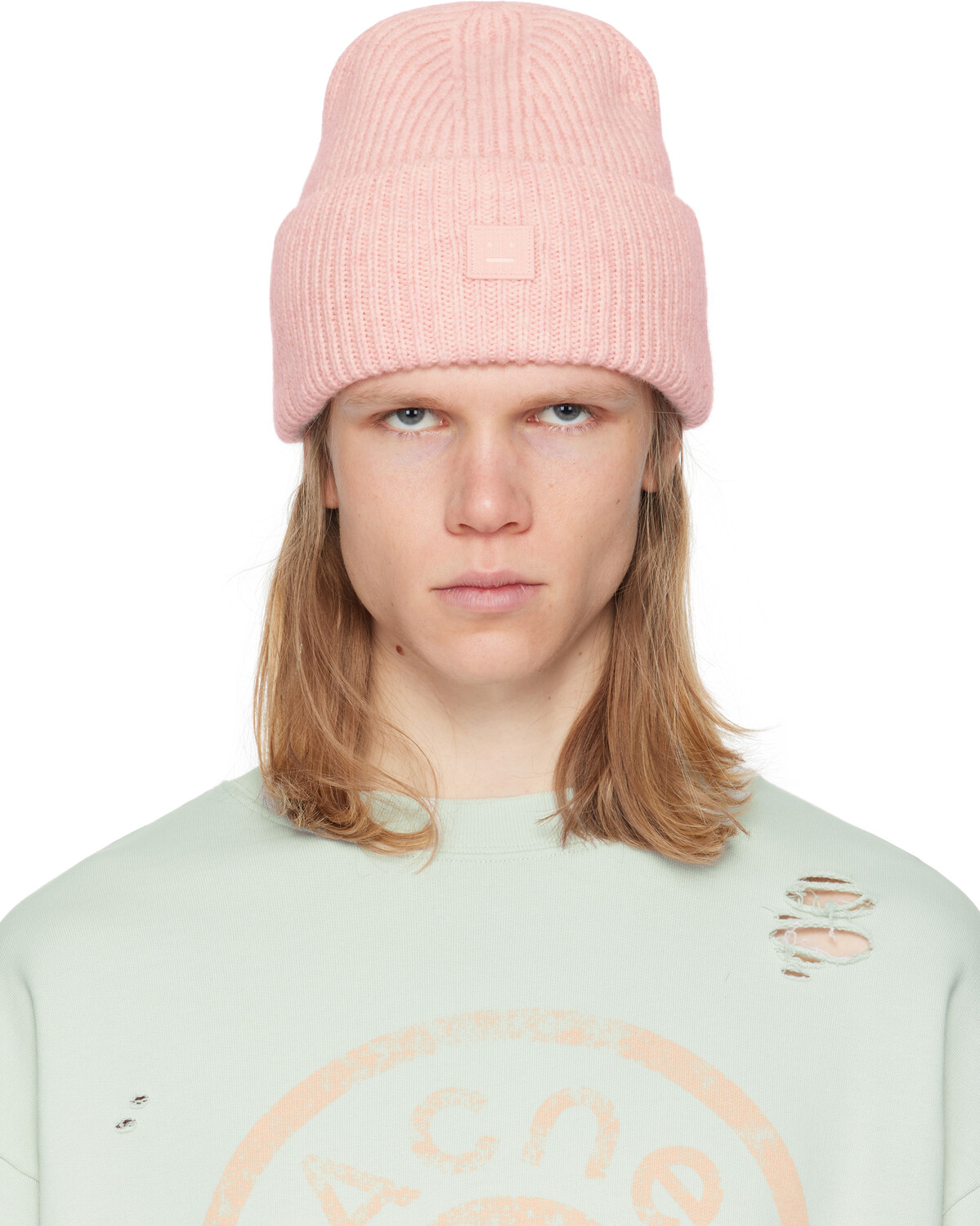 

Розовая шапка с маленьким логотипом Acne Studios, Faded pink melange