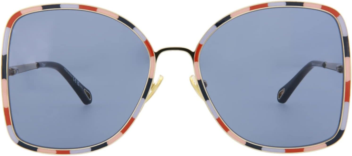 

Солнцезащитные очки Chloé квадратной/прямоугольной формы, золотисто-голубые, класса люкс, изготовлены в Италии, металлическая оправа, дизайнерская мода для повседневной роскоши Chloe