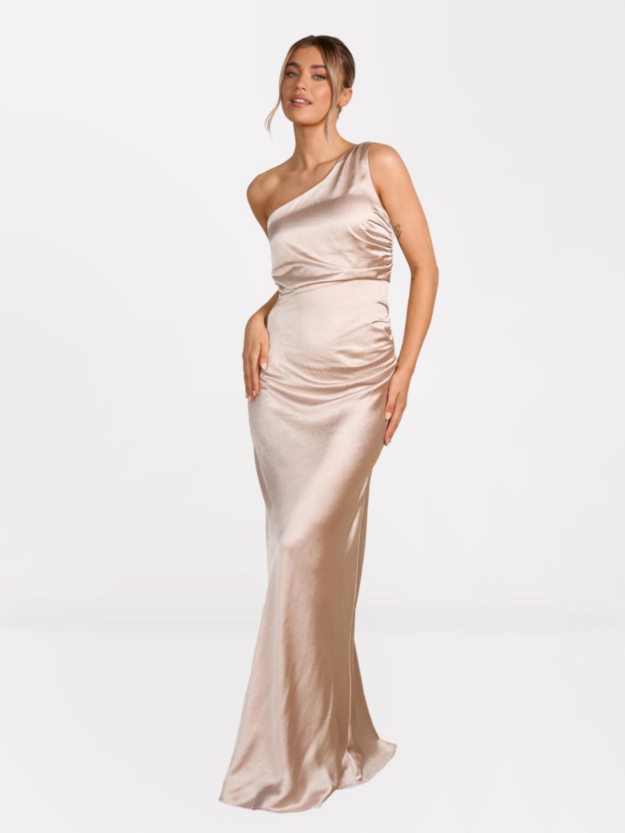 

Женское атласное платье подружки невесты на одно плечо Six Stories, Oyster