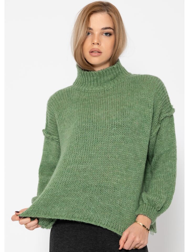 

Пуловер SASSYCLASSY Rollkragenpullover mit sichtbaren Ziernähten, зеленый