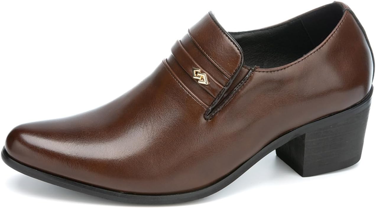 

Мужские кожаные туфли-лоферы с заостренным носком и массивным каблуком, без шнуровки, удобные, с нескользящей подошвой, средней высоты, на выпускной, свадьбу, для работы, деловых встреч и официальных мероприятий Tixewsjh, коричневый