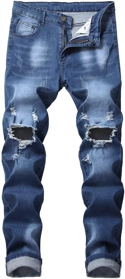 

Мужские джинсы прямые с прорезями на коленях SIDUFHAOPKLL