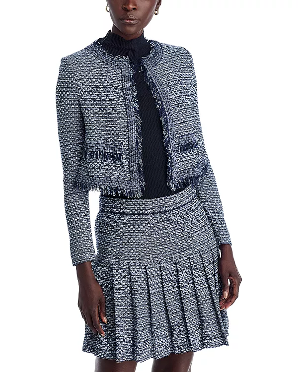 

X lani lynn бахрома твидовый вязаный укороченный жакет Misook, синий