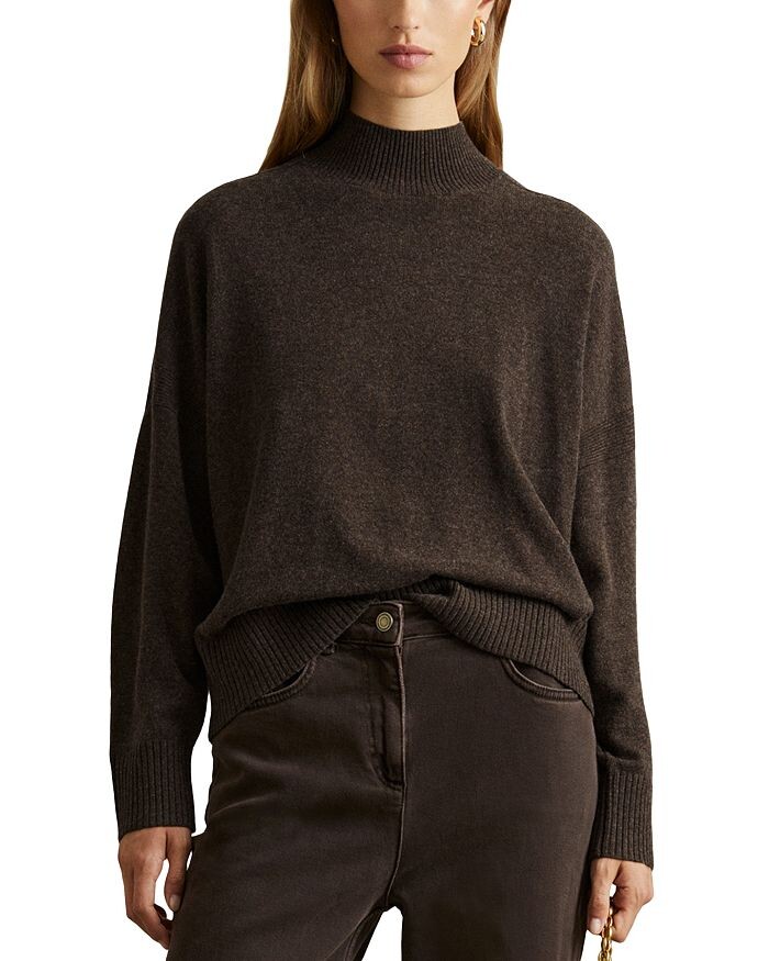 

REISS Alicia вязаный свитер с воротником-воронкой, коричневый