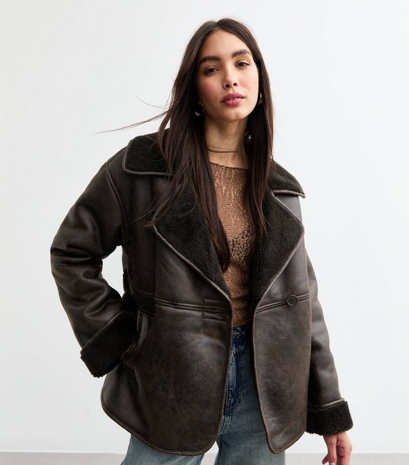 

Коричневая куртка из искусственной овчины New Look, темно-коричневый