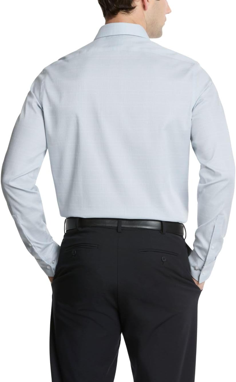 Мужская рубашка Calvin Klein, не требующая глажки, эластичная, приталенная, однотонная, Medium Blue — фото 2