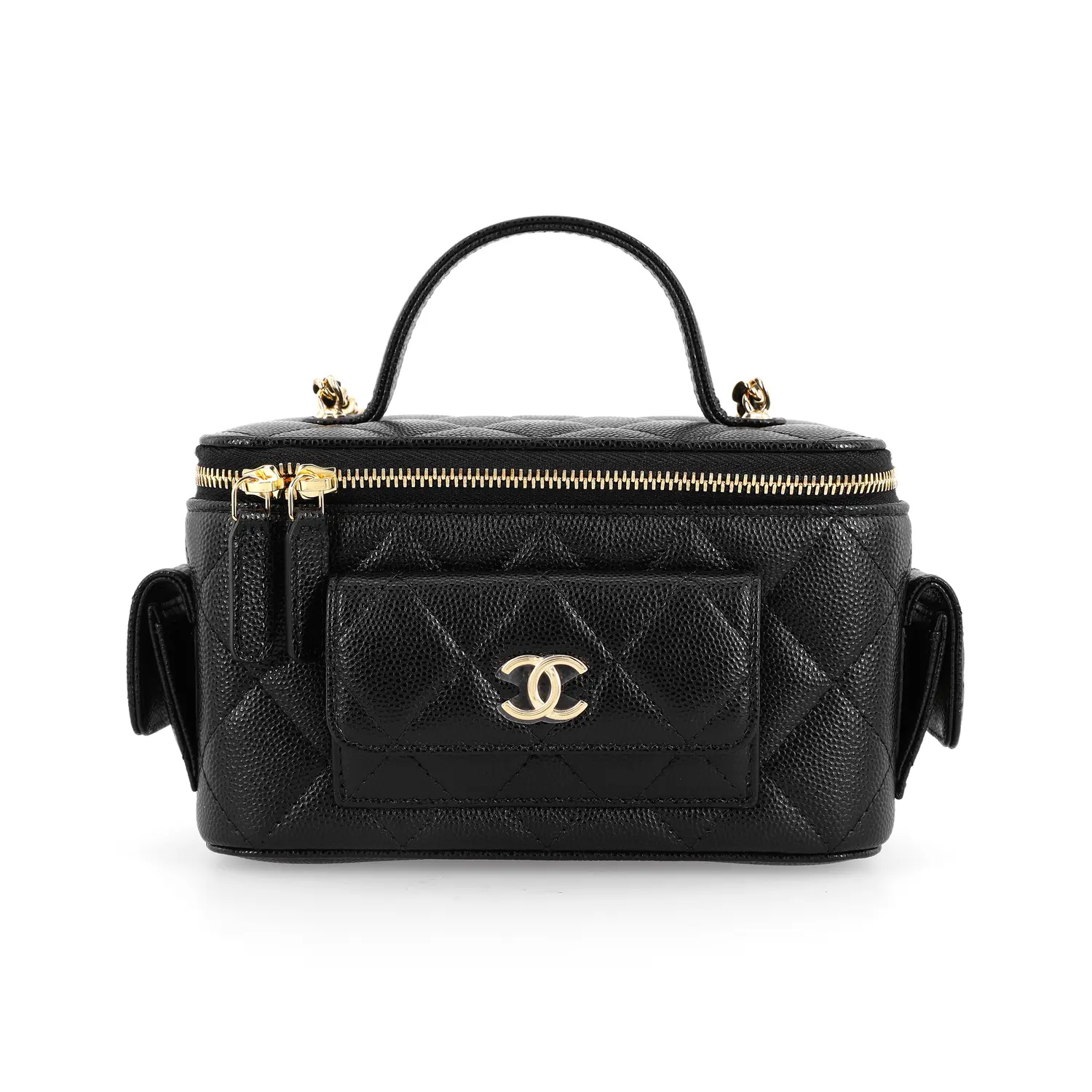 

Сумка-коробка из кожи икры, Женская черная сумка через плечо CHANEL