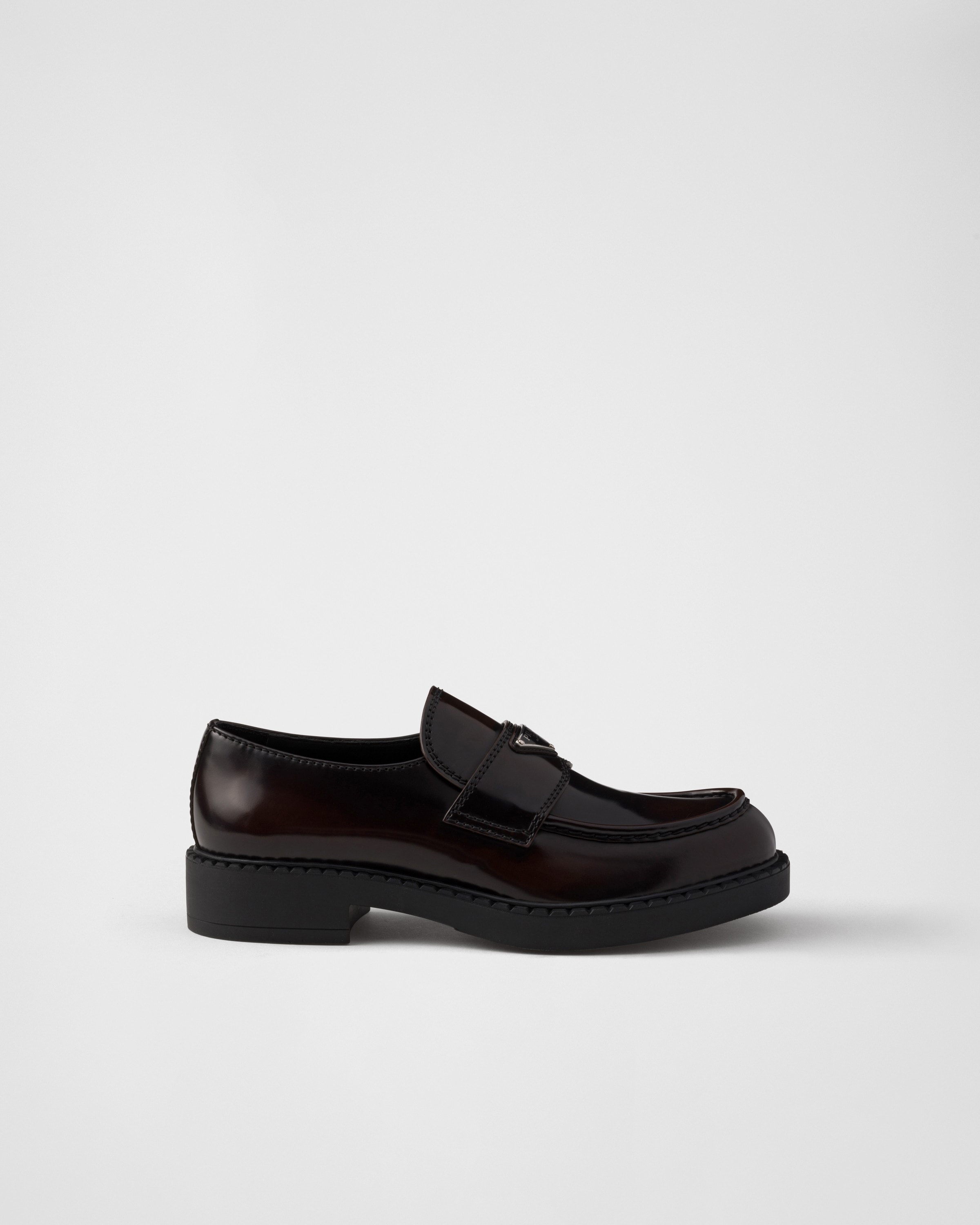 Лоферы из полированной кожи цвета "шоколад" Prada, сиенна — фото 2