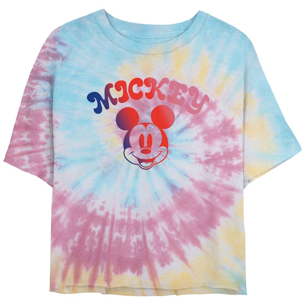 

Укороченная футболка с рисунком тай-дай для подростков Disney's Mickey Mouse Gradient Design, цвет Blue Pink Light Yellow