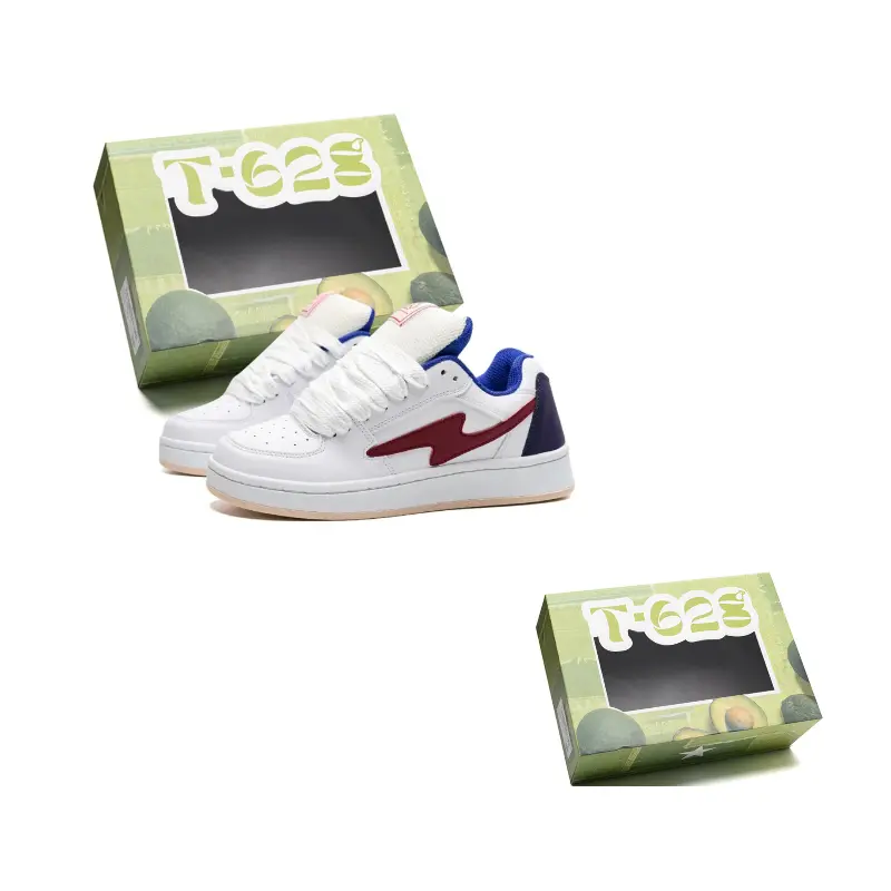 

T628 Низкие скейтерские кроссовки унисекс в коробке бело-красно-синие, цвет White Red Blue