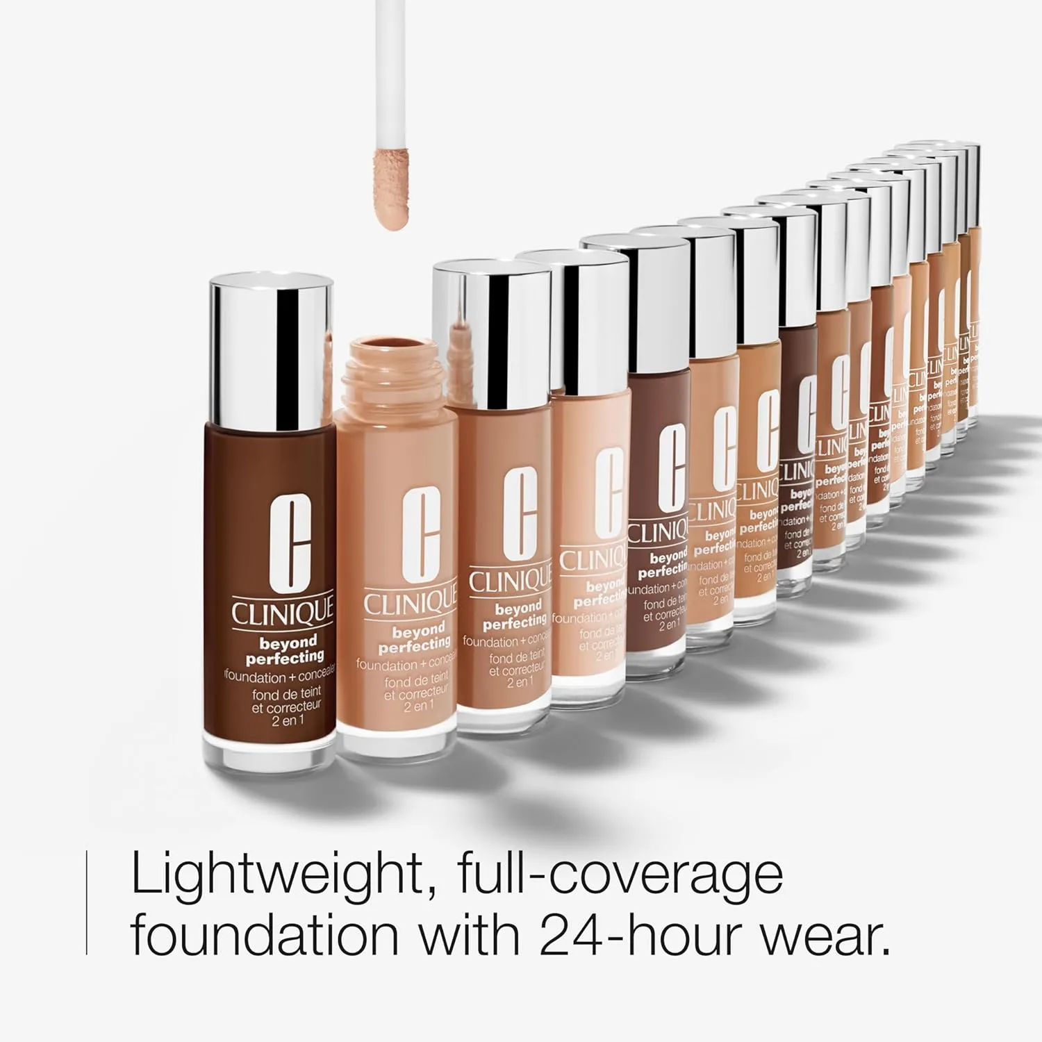 Жидкая тональная основа и консилер Clinique Beyond Perfecting Lightweight для сухой, комбинированной и жирной кожи | Полное покрытие + естественный матовый финиш, BA Ginger WN 112 - medium, warm-neutral undertones — фото 3