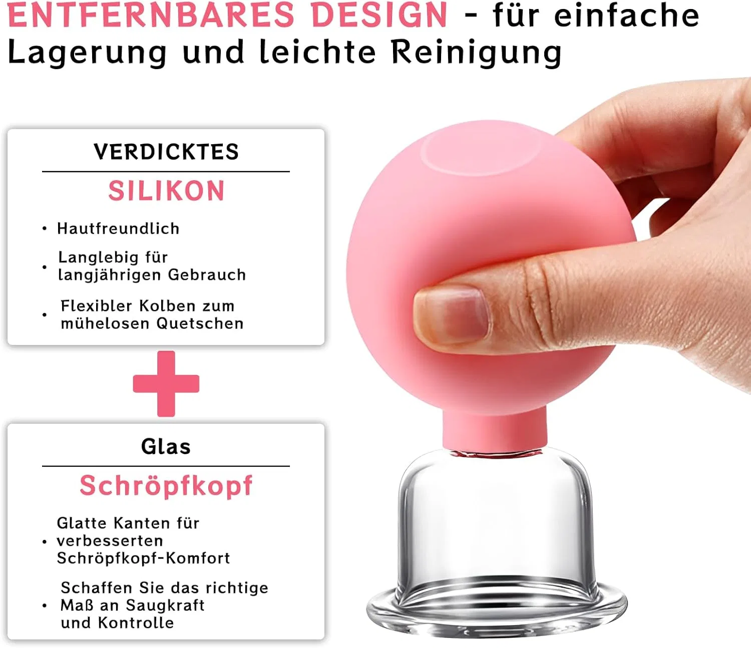 Набор из 4 стеклянных банок для вакуумного массажа лица Helining, Pink — фото 2