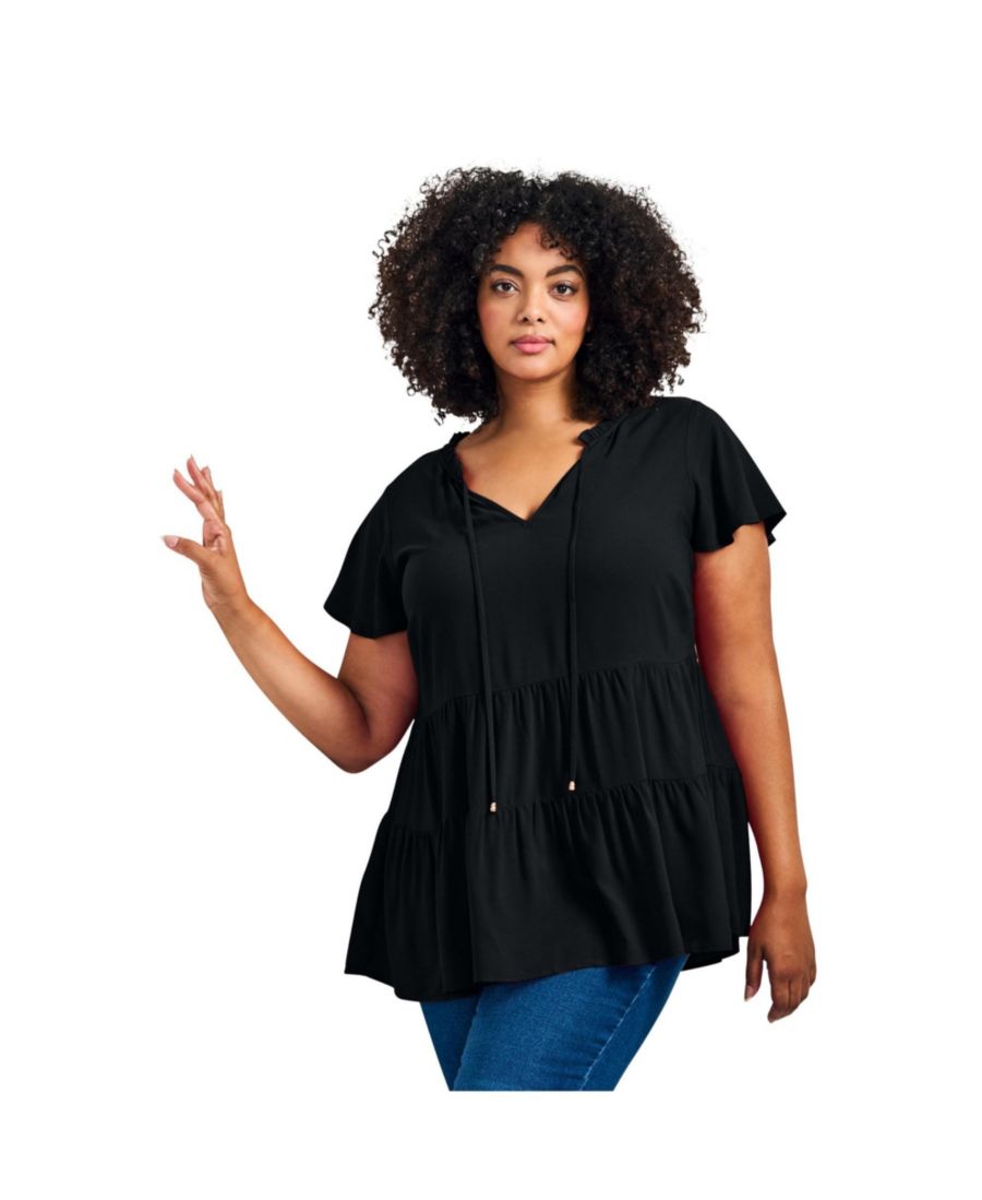 

Женский топ большого размера Lani с рукавами-крылышками и многослойной юбкой AVENUE, Black